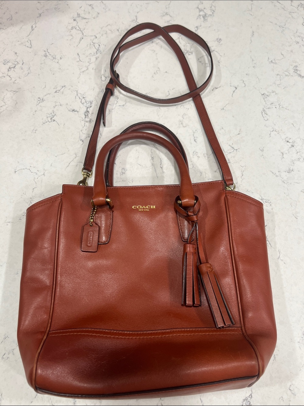 Coach legacy medium Candace carryall Burnt Orange Leather Tote with Tassel
